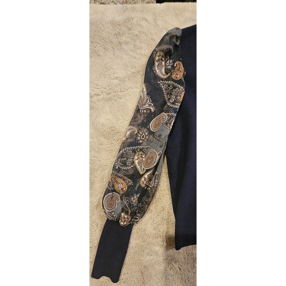 SIX/FIFTY McKenna Paisley Sweater, Sheer Sleeves, Womens Sz M, New NWT - Picture 4 of 11